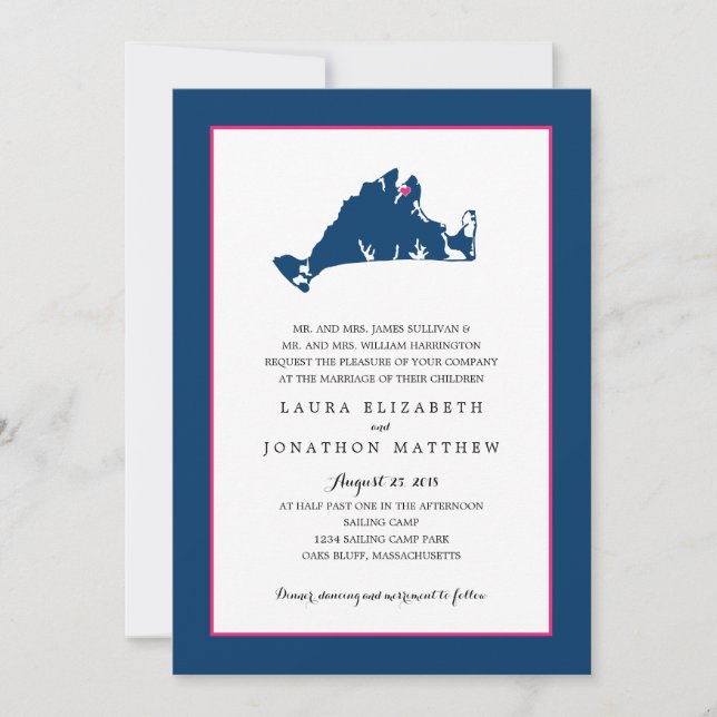 Oaks Bluff Marthas Vineyard Map | Wedding Invitation (Front)