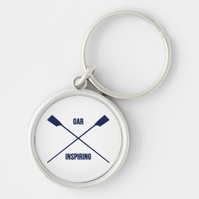 Oar inspiring slogan and crossed oars navy key ring (Front)