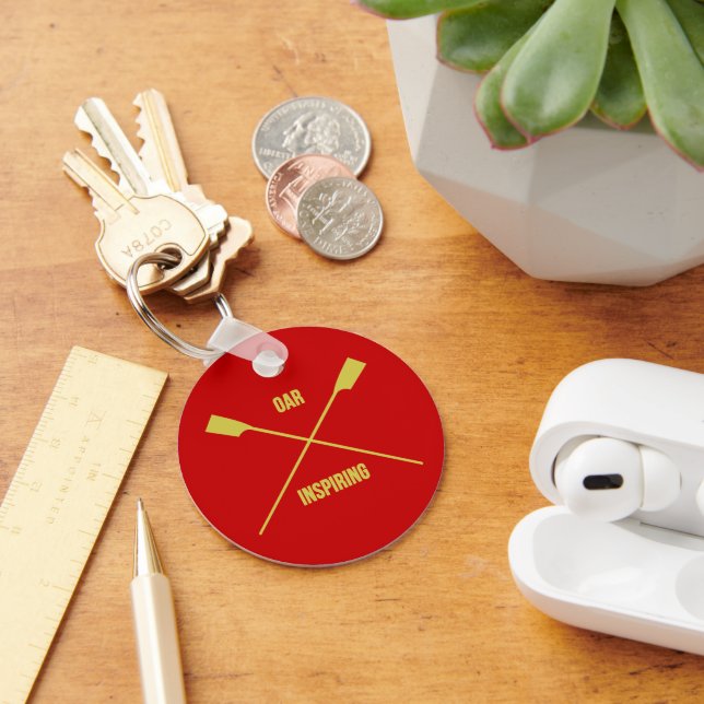 Oar inspiring slogan and crossed oars red key ring (Desk)