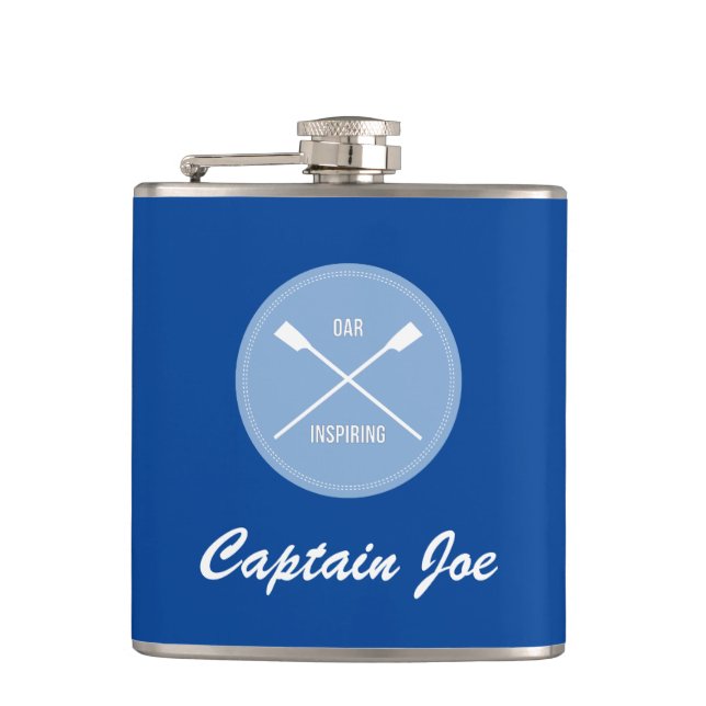 Oar inspiring sports pun personalised rowers hip flask (Front)