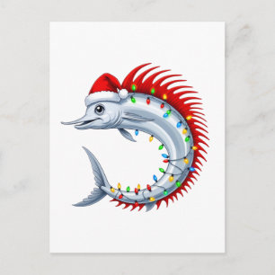Oarfish Santa Hat Lights Funny Deep Sea Christmas Postcard