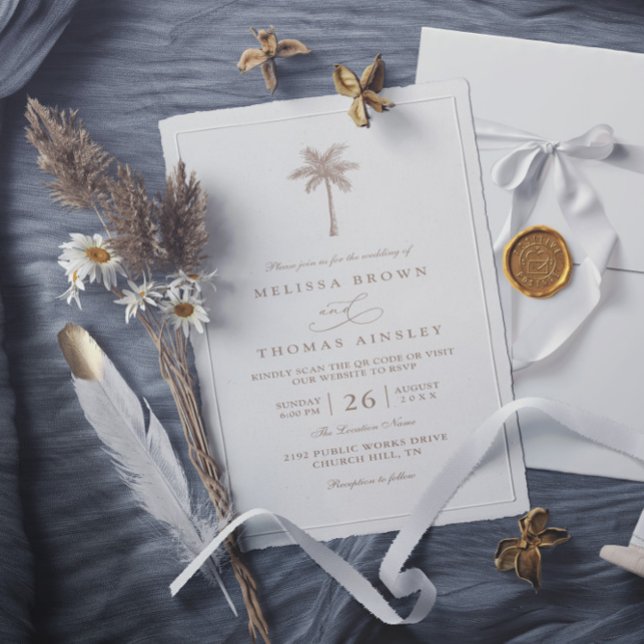 OASIS Palm Tree Minimalist Elegant QR Code Wedding Invitation (Creator Uploaded)