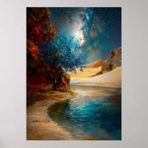 Oasis Under the Stars - Celestial Desert Landscape Poster