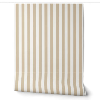 Oat Beige and White Vertical Stripe Wallpaper