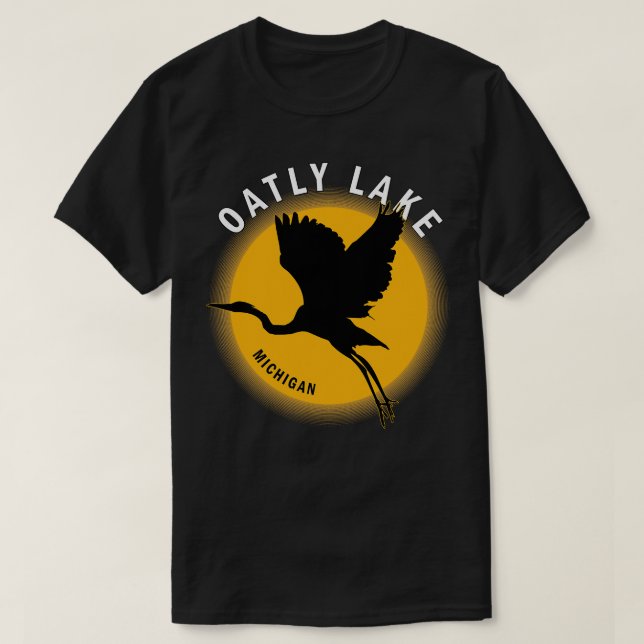 Oatly Lake in Michigan Heron Sunrise T-Shirt (Design Front)