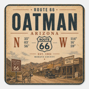 Oatman Arizona Coordinates Vintage Art Square Sticker