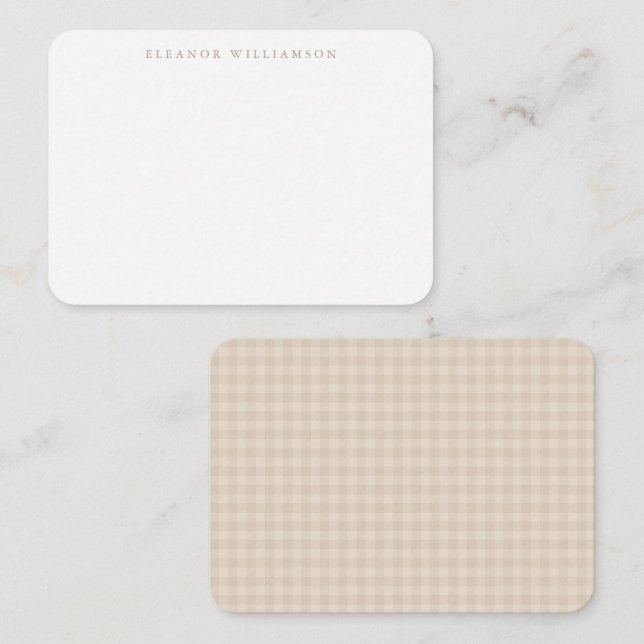 Oatmeal Beige Gingham Personalised Gift Enclosure Card (Front/Back)