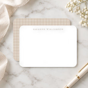 Oatmeal Beige Gingham Personalised Gift Enclosure Card