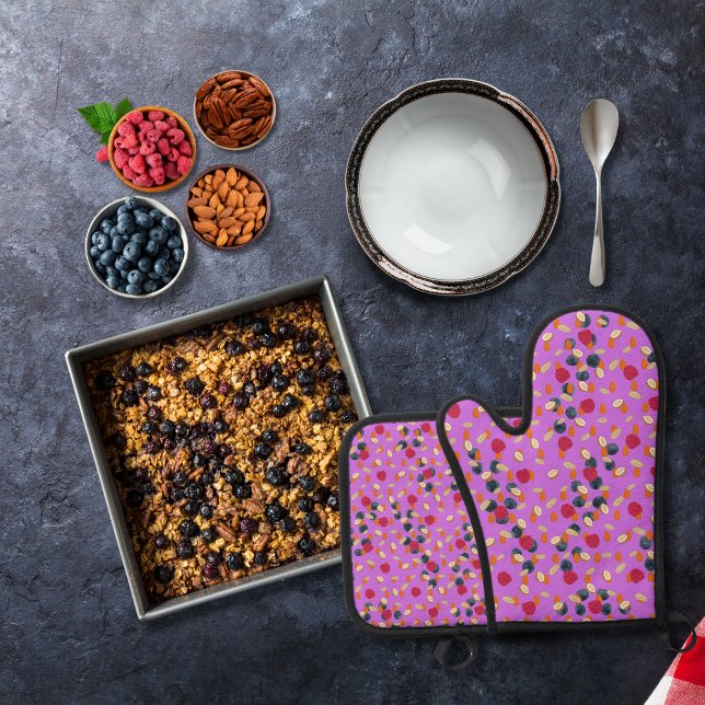 Oats, fruits, and nuts purple oven mitt & pot holder set (Creator Uploaded)
