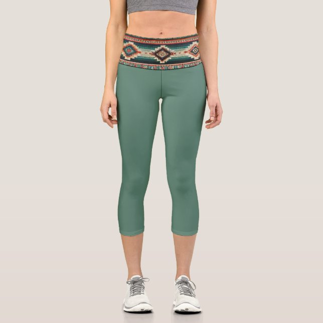 “OAXACA BAND / MOSS” High-Waisted Capris  (Front)