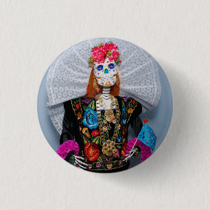 Oaxaca Calavera Catrina Tehuana 3 Cm Round Badge