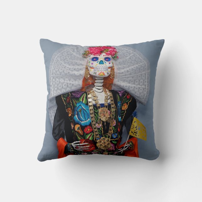 Oaxaca Calavera Catrina Tehuana Cushion (Back)