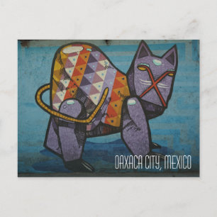 Oaxaca City Mexico, cat street mural Postcard