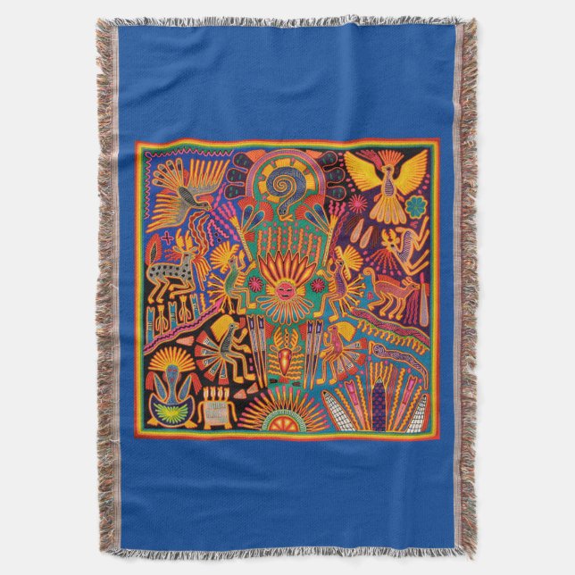 Oaxaca Mexico Mexican Mayan Aztec Tribal Art Boho Throw Blanket (Front Vertical)