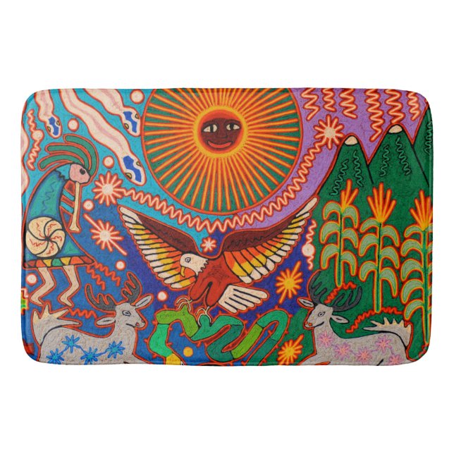Oaxaca Mexico Mexican Mayan Tribal Art Boho Travel Bath Mat (Front)