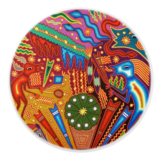 Oaxaca Mexico Mexican Mayan Tribal Art Boho Travel Ceramic Knob (Front)