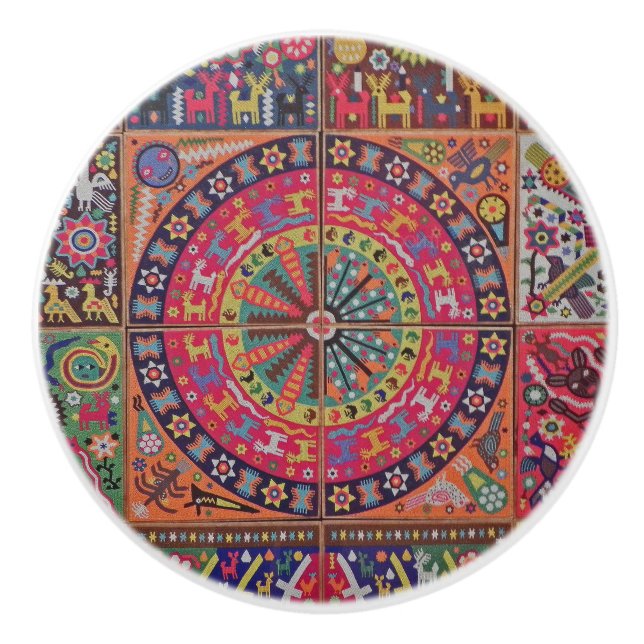 Oaxaca Mexico Mexican Mayan Tribal Art Boho Travel Ceramic Knob (Front)