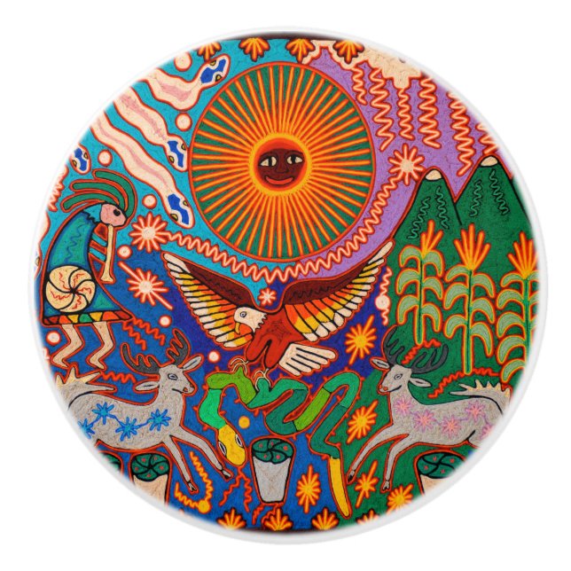 Oaxaca Mexico Mexican Mayan Tribal Art Boho Travel Ceramic Knob (Front)