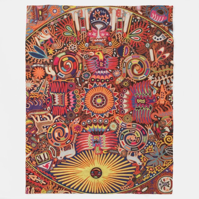 Oaxaca Mexico Mexican Mayan Tribal Art Boho Travel Fleece Blanket (Front)
