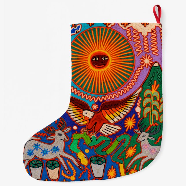 Oaxaca Mexico Mexican Mayan Tribal Art Boho Travel Large Christmas Stocking (Back)