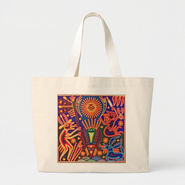 Oaxaca Mexico Mexican Mayan Tribal Art Boho Travel Large Tote Bag (Front)