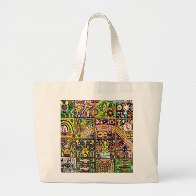 Oaxaca Mexico Mexican Mayan Tribal Art Boho Travel Large Tote Bag (Front)