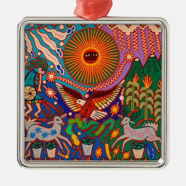 Oaxaca Mexico Mexican Mayan Tribal Art Boho Travel Metal Tree Decoration (Front)