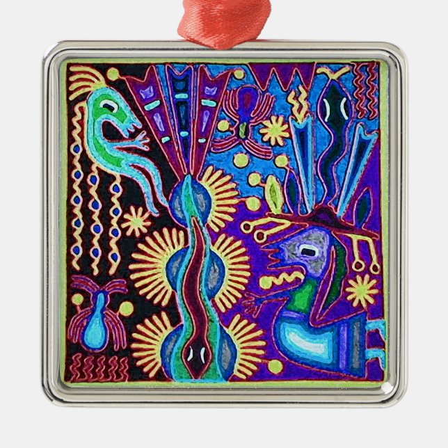 Oaxaca Mexico Mexican Mayan Tribal Art Boho Travel Metal Tree Decoration (Front)