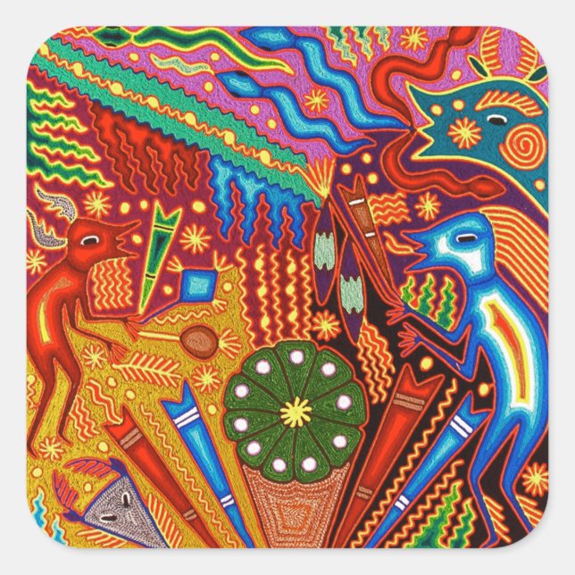 Oaxaca Mexico Mexican Mayan Tribal Art Boho Travel Square Sticker (Front)