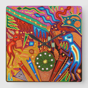 Oaxaca Mexico Mexican Mayan Tribal Art Boho Travel Square Wall Clock