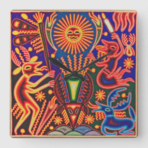 Oaxaca Mexico Mexican Mayan Tribal Art Boho Travel Square Wall Clock