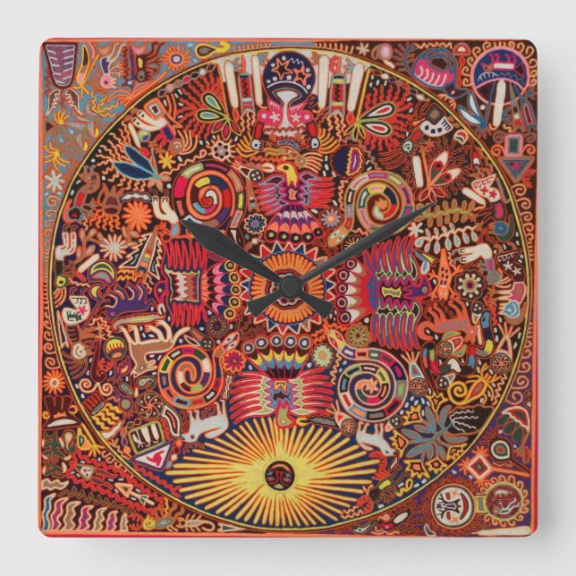 Oaxaca Mexico Mexican Mayan Tribal Art Boho Travel Square Wall Clock (Front)