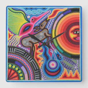 Oaxaca Mexico Mexican Mayan Tribal Art Boho Travel Square Wall Clock