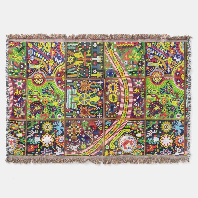 Oaxaca Mexico Mexican Mayan Tribal Art Boho Travel Throw Blanket (Front)