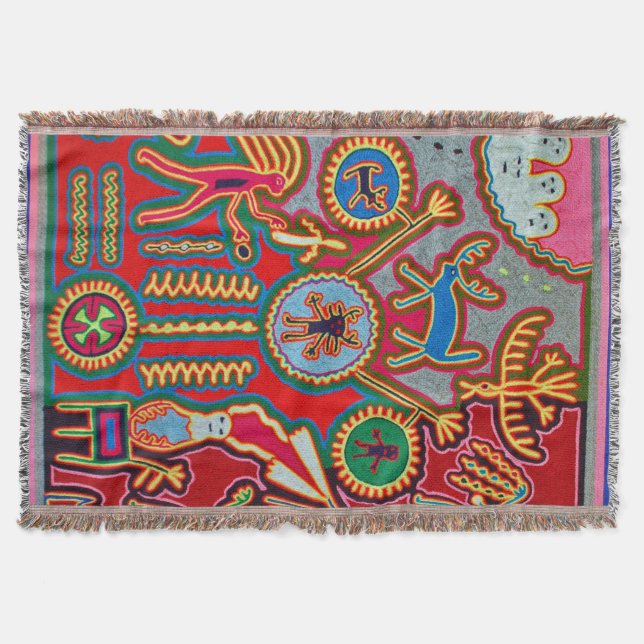 Oaxaca Mexico Mexican Mayan Tribal Art Boho Travel Throw Blanket (Front)