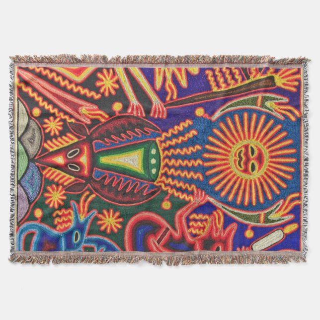 Oaxaca Mexico Mexican Mayan Tribal Art Boho Travel Throw Blanket (Front)