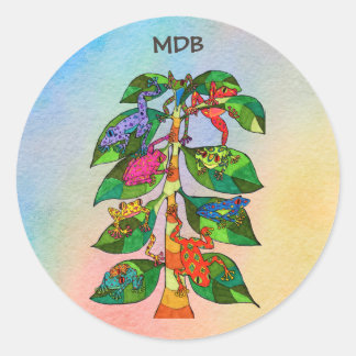 Oaxacan Frog Tree of Life Custom Monogram Classic Round Sticker