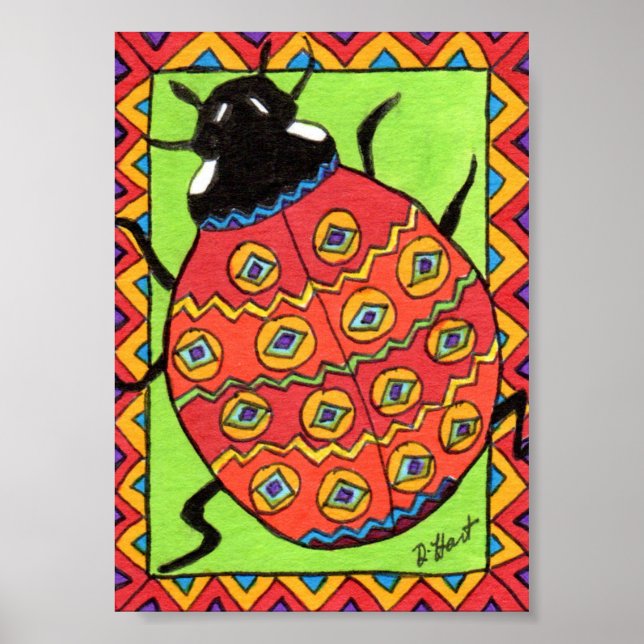Oaxacan Ladybug Mini Mexican Folk Art Poster (Front)