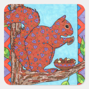 Oaxacan Squirrel with Mixed Nuts Square Sticker