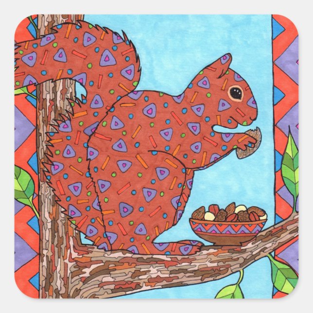 Oaxacan Squirrel with Mixed Nuts Square Sticker (Front)