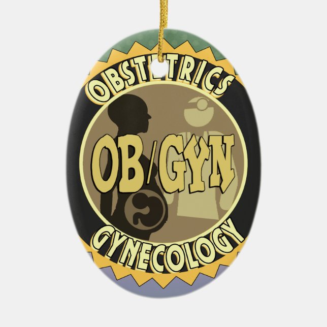 OB/GYN FEMALE DOCTOR LOGO CERAMIC TREE DECORATION (Front)