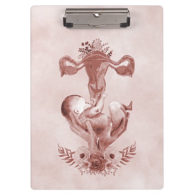 Ob/Gyn Midwife Floral Childbirth Cervix Ovaries Clipboard (Front)