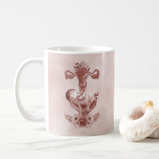 Ob/Gyn Midwife Floral Childbirth Cervix Ovaries Coffee Mug (With Donut)