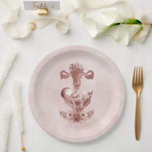 Ob/Gyn Midwife Floral Childbirth Cervix Ovaries Paper Plate