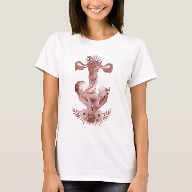 Ob/Gyn Midwife Floral Childbirth Cervix Ovaries T-Shirt (Front)