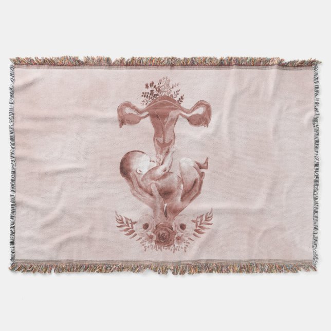Ob/Gyn Midwife Floral Childbirth Cervix Ovaries Throw Blanket (Front)