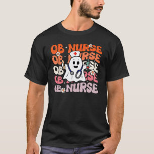 OB Nurse Groovy Funny Halloween Ghost Nursing Spoo T-Shirt