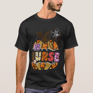 OB Nurse Halloween Pumpkin Leopard Obstetric Nursi T-Shirt