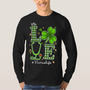 Ob Nurse St Patricks Day Love Stethoscope Rn Nurse T-Shirt