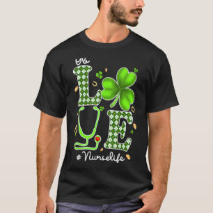 Ob Nurse St Patricks Day Love Stethoscope Rn Nurse T-Shirt